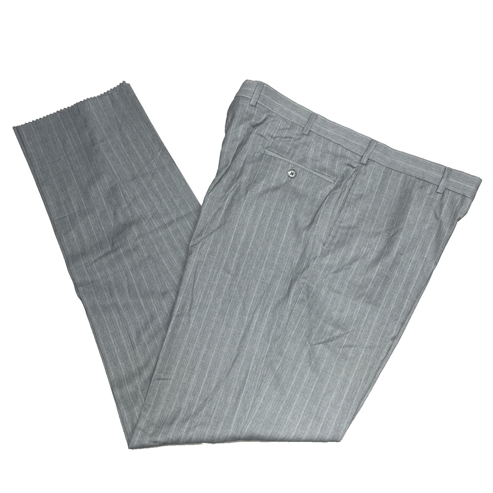 Joseph Abboud Men's 40x34.5 No Hem Gray Dress Pants 100% Wool Striped Flat Front